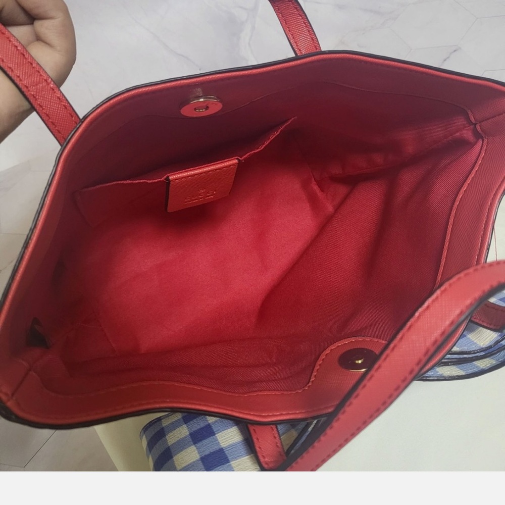 Gucci Brown and Blue Gingham Bow Tote - Picture 4 of 5